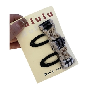 Barrettes à cheveux à nœud à carreaux noir et blanc avec oursons en peluche