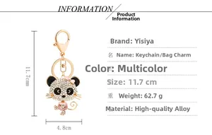 Detailed view of panda keychain showing dimensions 11.7x4.8cm and sparkling rhinestones