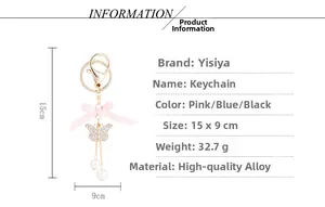 Dimensions détaillées du porte-clés papillon en perles élégantes avec un nœud en soie