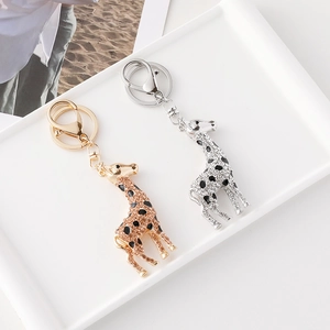 Chic giraffe keychain with gold and silver rhinestone crystal plating for bag charm