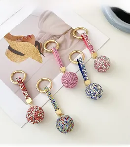 Close-up of vibrant rhinestone crystal ball keychains in multiple elegant colors
