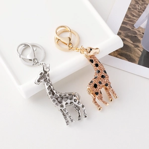 Creative giraffe keychains with sparkling rhinestones in gold and silver finish