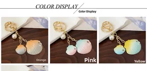 Aperçu détaillé des porte-clés coquillages dégradés en orange, rose et jaune