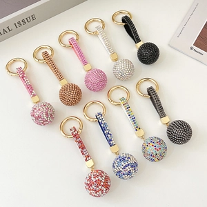 Luxury rhinestone disco ball keychains in nine colors with golden hardware clips