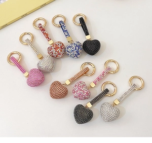 Collection of crystal heart keychains with sparkling rhinestones in various vibrant colors