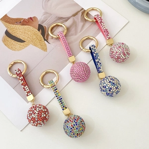 Sparkling crystal ball keychains with rhinestone wristlets in five vibrant colors