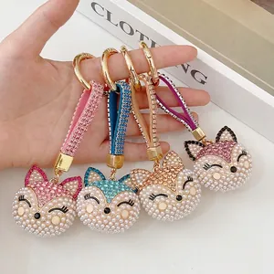 Exquisite Fox Head Keychain With Rhinestone Faux Artificial Pearl Inlay Alloy Key Ring Pendant Bag Hanging Decor Gift For Women