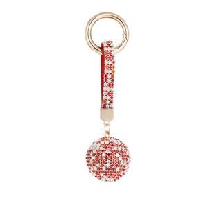 Elegant gold keychain with red rhinestones ball charm and sparkling lanyard for handbags