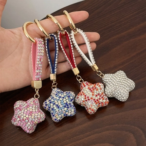 Porte-clés étoile en strass étincelant en rose bleu rouge et blanc pour sacs à main