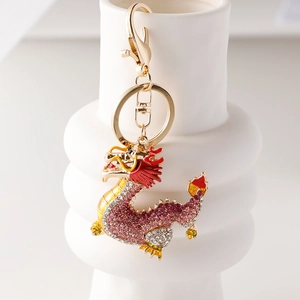 Exquis Porte-clés Dragon Chinois en Alliage de Zinc Avec Strass Colorés Émail Pendentif de Sac pour Nouvel An Bijoux Femme