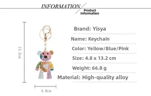 Dimensions détaillées du porte-clés ours en strass, taille 4.8x13.2cm et poids de 66.8g