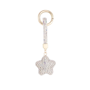 Porte-clés étoile dorée avec chaîne en strass et pendentif brillant pour sacs à main