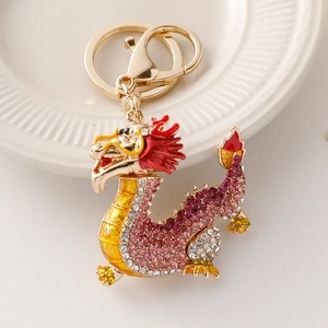 Porte-clés dragon de luxe avec strass roses et alliage doré pour sacs et voitures