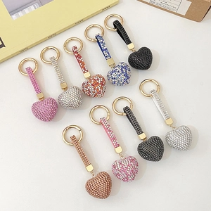 Elegant heart-shaped rhinestone keychain with sparkling crystal strap in multiple colors