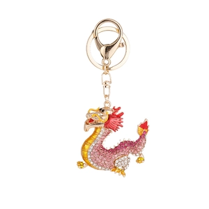 Porte-clés dragon doré exquis serti de strass roses et blancs pour sacs et voitures