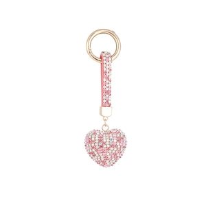 Elegant heart-shaped rhinestone keychain in pink and gold finish for women bags