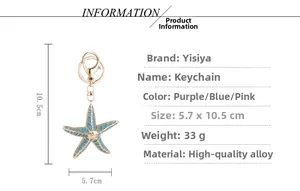 Detailed size specifications for starfish keychain showing dimensions 5.7 x 10.5 cm