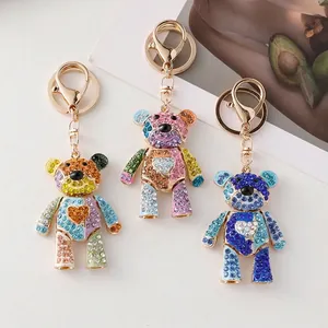 Porte-clés Ours en Strass Coloré Alliage Mignon Animal Pendentif de Voiture Cœur Bijoux de Mode Cadeau