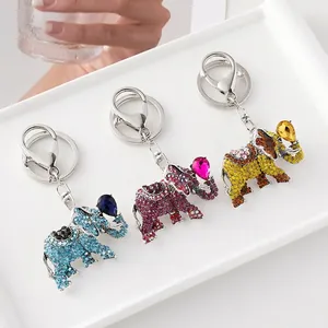 Luxury Rhinestone Elephant Keychain Metal Animal Pendant For Women Bag Accessories Magenta Yellow Blue Sparkling Gift Jewelry
