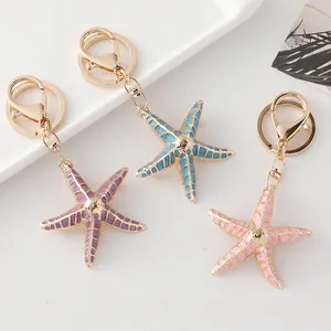 Enamel Starfish Keychain Metal Gold Key Ring Marine Sea Star Bag Charm Pendant For Women Accessories Ocean Series Gift