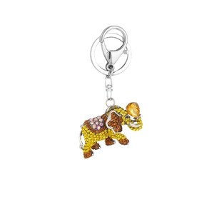 Cartoon elephant keychain pendant with sparkling yellow rhinestones and silver keyring