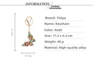 Dimensions détaillées du porte-clés papillon en strass colorés d'une hauteur totale de 11,3 cm