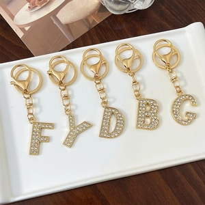 Set of 5 golden alphabet letter keychains F Y D B G with sparkling rhinestones decoration