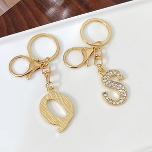 Creative gold letter q and S alloy keychains with rhinestones and lobster clasps