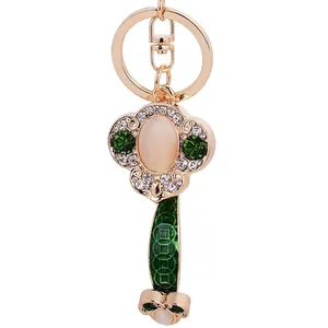 Vintage Chinese Style Ruyi Keychain Zinc Alloy Cat's Eye Stone Rhinestone Inlaid Lucky Coin Pattern Bag Charm Gift