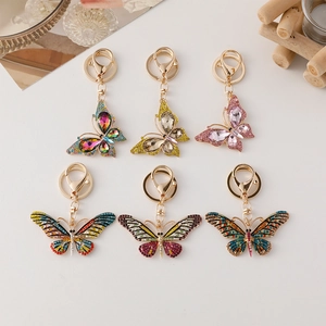 Porte-clés Papillon Mode Coloré Alliage Strass Insecte Animal Pendentif Anneau Clé Luxe Charme Sac Suspendu Cadeau Pour Femmes