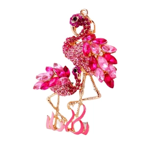 Ciondolo fenicottero rosa scintillante con strass e dettagli in smalto dorato