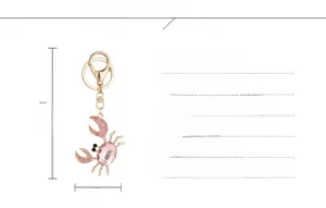 Dimensions du porte-clés crabe avec strass roses et alliage doré de haute qualité