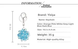 Détails du porte-clés boule de cristal bleu clair avec fermoir en alliage et dimensions