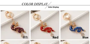 Three-color display of rhinestone-encrusted Chinese dragon zodiac alloy keychains