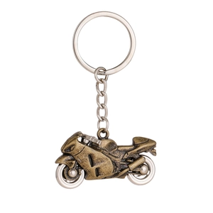 Retro bronze motorcycle model keychain with metal split ring for men's creative gift