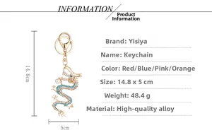 Spécifications de taille pour le porte-clés dragon doré avec cristaux et perles