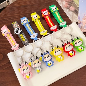 Cartoon Dragon Year Silicone Keychain With Wristband Cute 3D Animal Pendant Metal Key Ring Decoration For Couples Gift