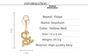 Specifiche di dimensioni e peso per il portachiavi a forma di drago d'oro lucido