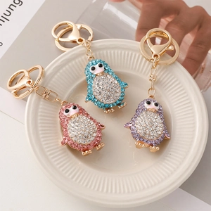 Mignon Porte-clés Pingouin en Strass Alliage Métallique Pendentif Sac Animal Bijoux de Mode Cadeau Pour Femmes Filles Accessoire Sac à Dos