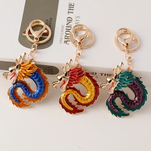 Alloy Dragon Keychain Chinese Zodiac Metal Pendant With Enamel Finish Electroplated Gold Decorative Bag Accessary Gift