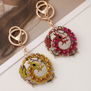 Porte-clés Broche Dragon Chinois en Alliage avec Strass Double Usage Pendentif de Sac Bijou Cadeau