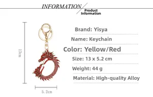 Spécifications de taille pour le porte-clés dragon en cristal rouge et alliage doré