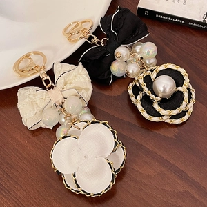 Bowknot camellia keychain with colorful candy beads and pearls for bags and car keys