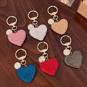 Fashion Heart Shape Full Rhinestone Keychain Sparkling Crystal Alloy Key Ring Luxury Bag Charm Gift For Women Jewelry