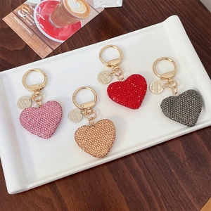 Sparkling rhinestone heart keychains in four colors with gold metal rings for women