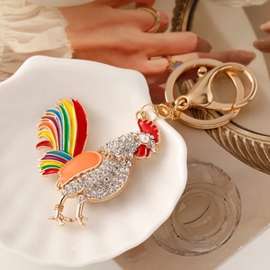 Colorful Rooster Keychain Rhinestone Alloy Zodiac Chicken Bag Hanging Charm Decorative Gift For Women Accessories