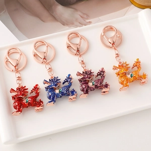 Chinese Style Enamel Qilin Pi Xiu Metal Keychain For Women Men Lucky Mythical Beast Rhinestone Bag Charm Pendant Gift