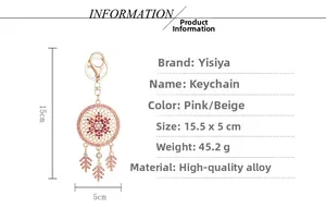 Detailed size and weight specs for pink dreamcatcher keychain with rhinestones and feathers