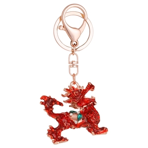 Creative Chinese dragon kylin keychain with red enamel and rose gold plating finish