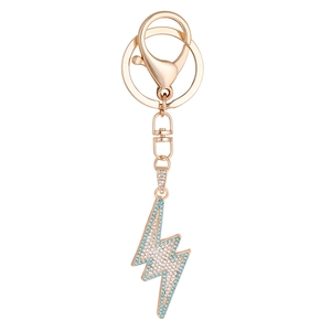 Golden lightning bolt keychain with crystal rhinestones and lobster clasp for bags